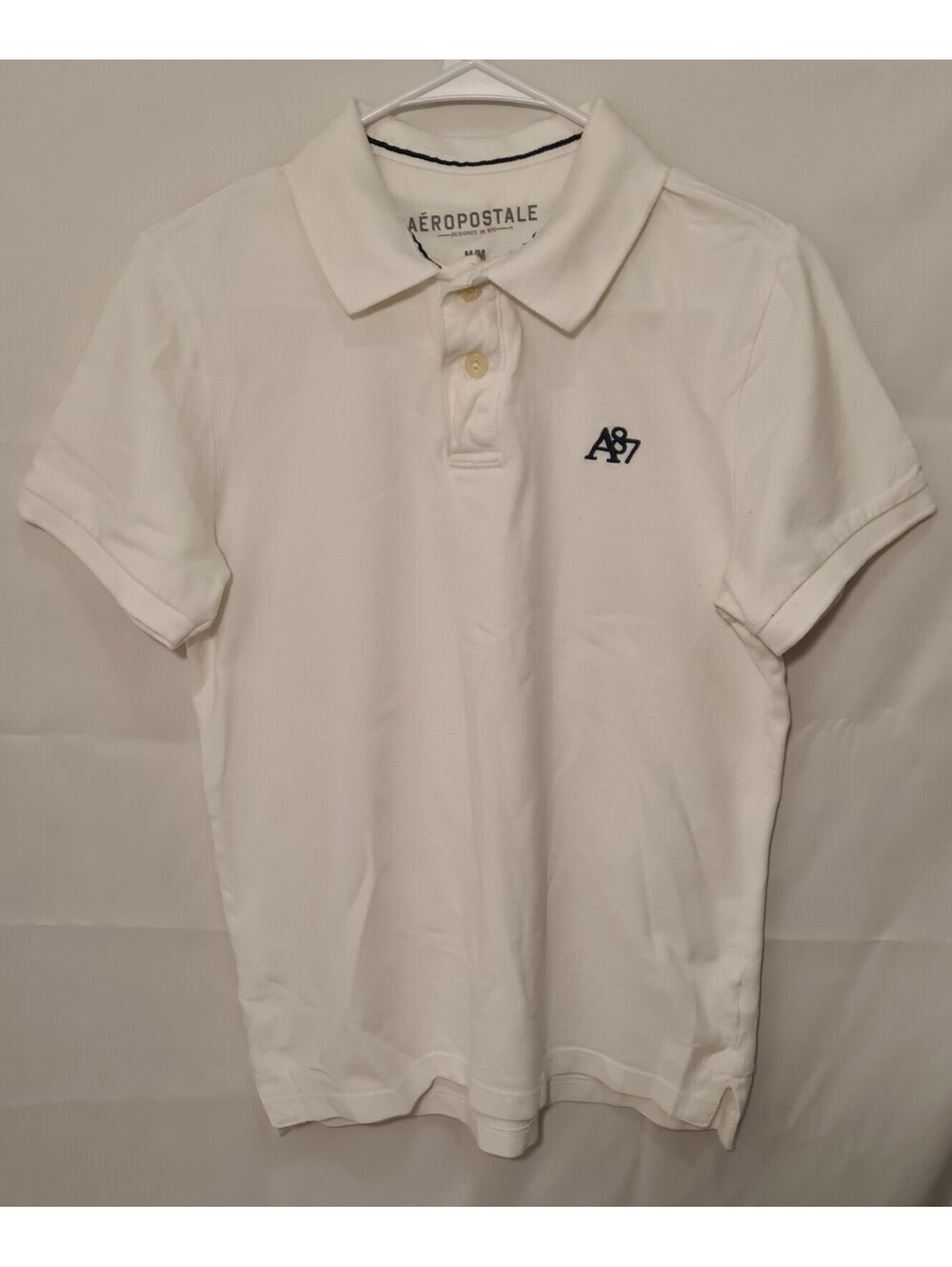 Aeropostale White Pique Cotton Polo Shirt Short Sleeve Casual Mens Top Sz M USED